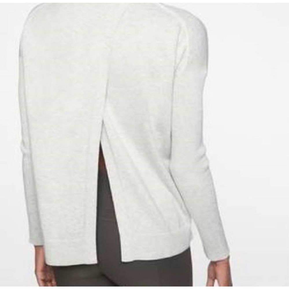 Athleta Highland Crossback Sweater Heather Grey Silk Blend Sz Medium     